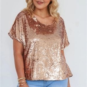 Plus Size 3X Gold Sequin Blouse
Short Sleeve